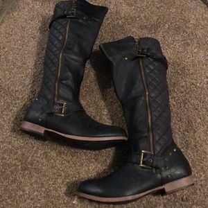 Black quilted faux leather Moto boots